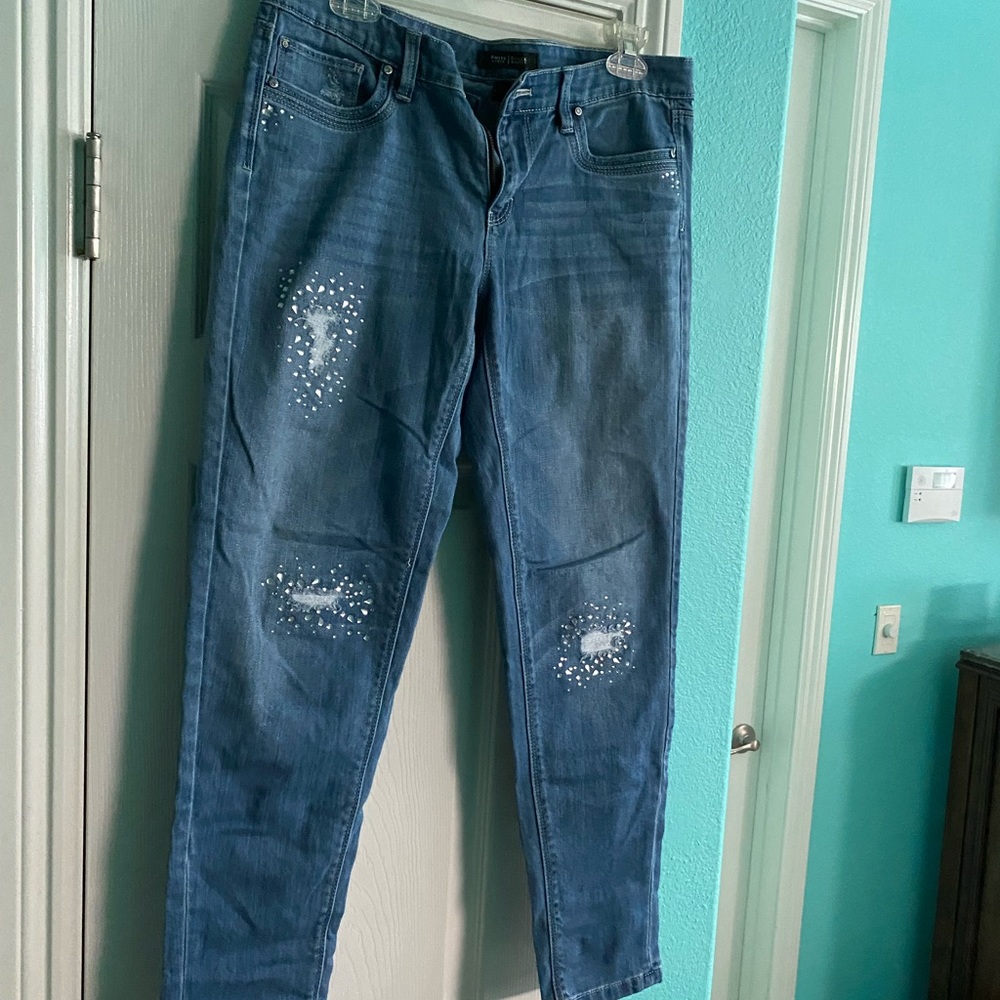 White House Black Market Girlfriend Jeans with Crystal embellishments